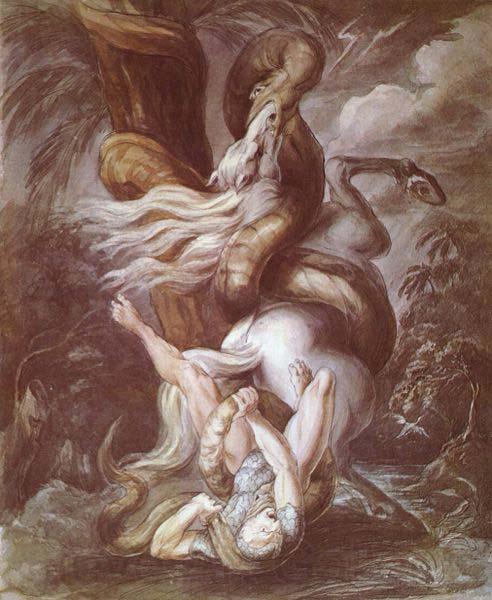 Henry Fuseli Horseman attacked by a giant snake Norge oil painting art